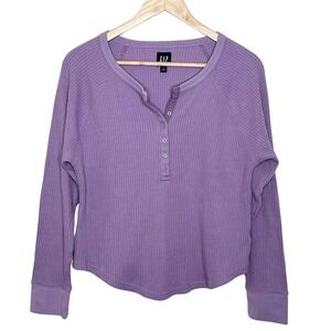 Gap Waffle Knit Thermal Henley Top Purple Womens Small Long Sleeve Tee Lounge